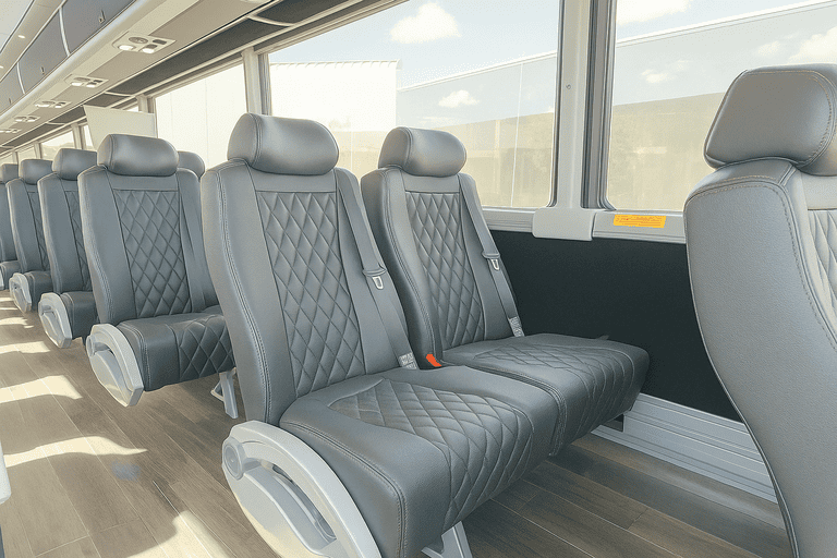 interior of Fullerton Minibus Company charter bus